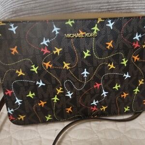Michael Kors Black Multicolor Airplane Pattern Bag